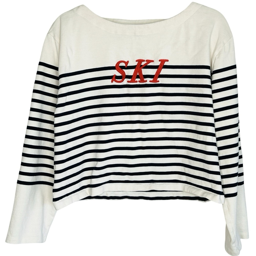 J Crew Mariner Cloth Ski Stripe Tee Top M Nautical Coastal Fisherman Embroidered
